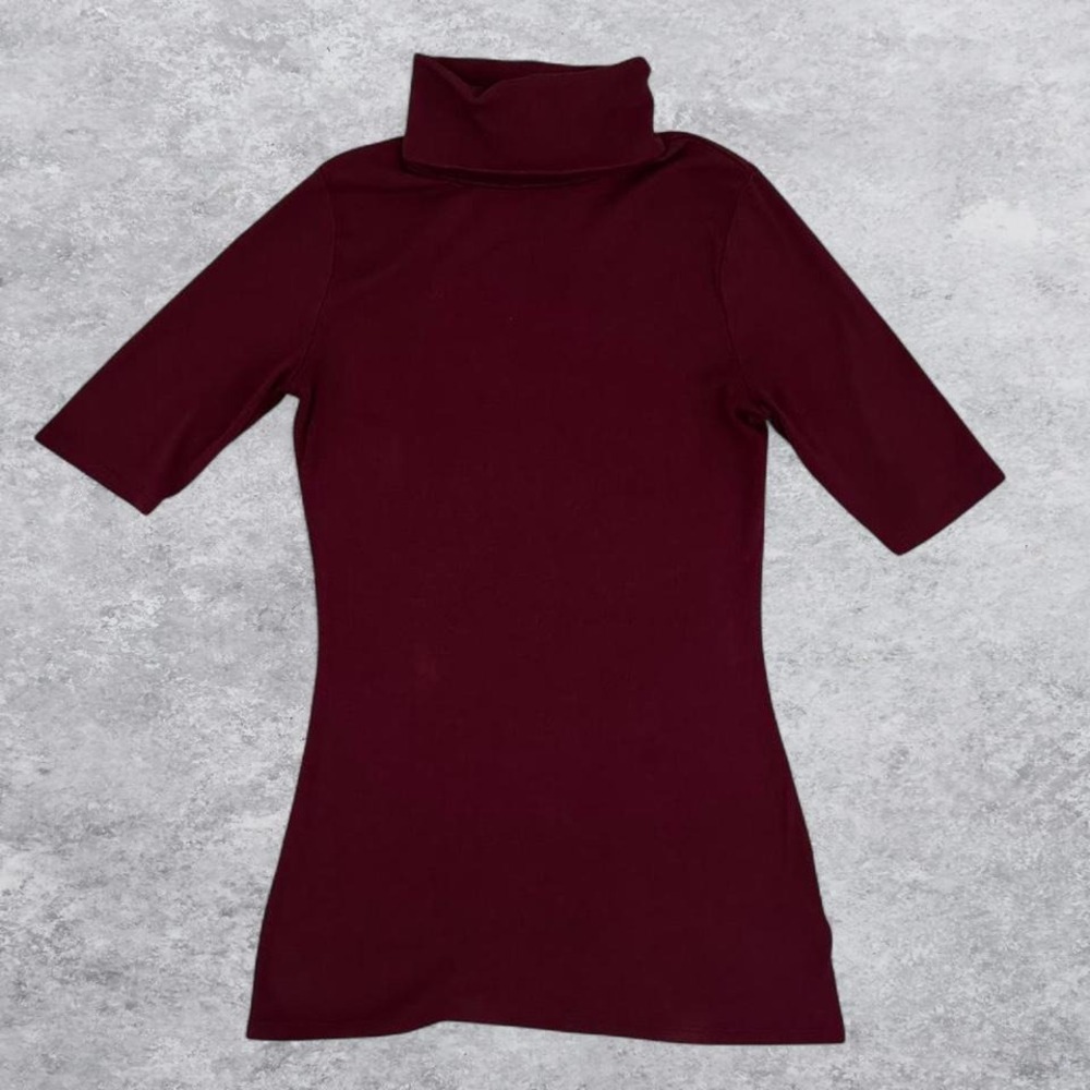 A New Day Womens Burgundy Short Sleeve Turtleneck Top Size Small Maroon Slim Fit
